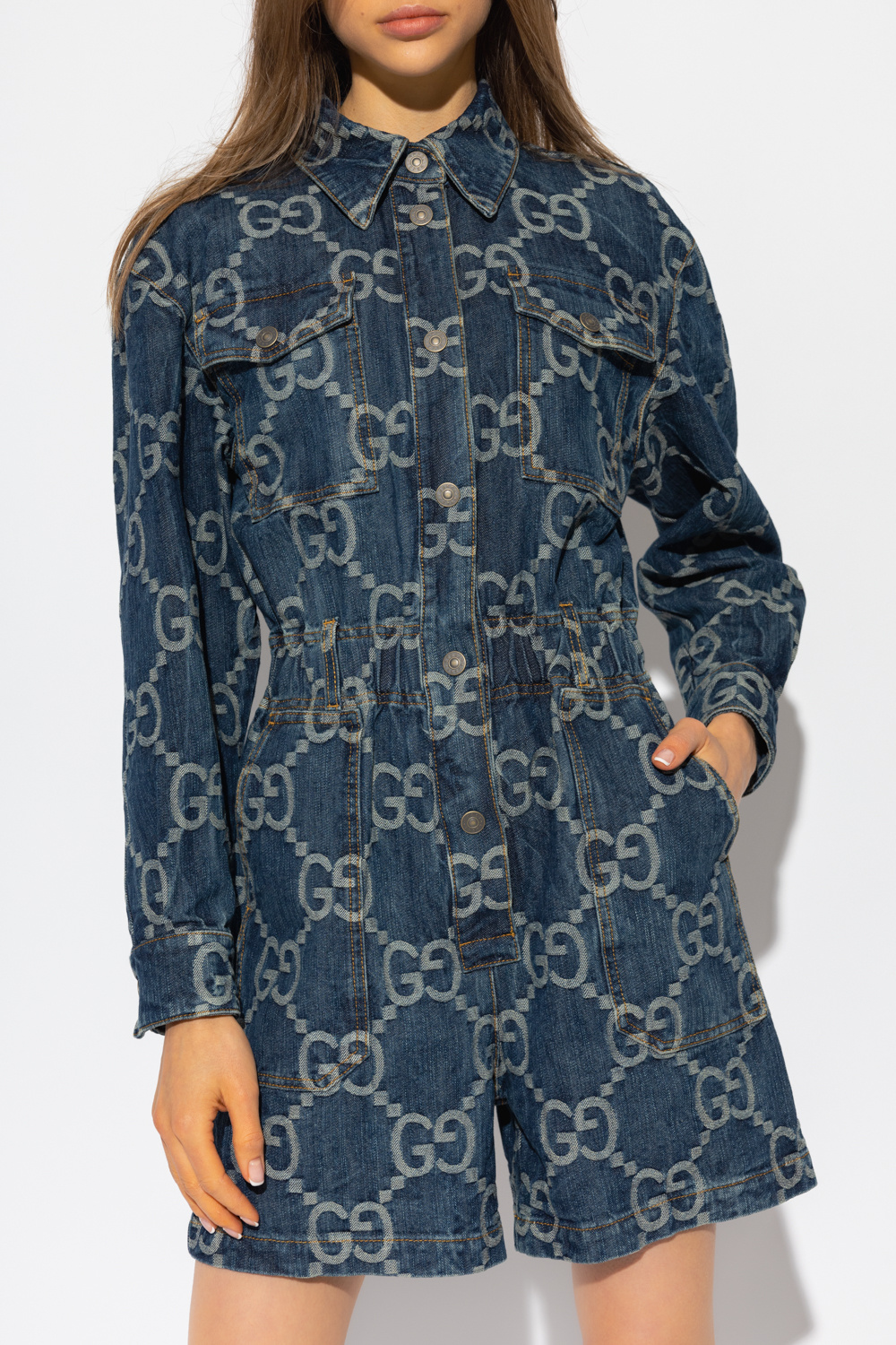 ワンピース GUCCI Black Denim Jumpsuit Gucci Embroidered Logo Jumpsuit | Black | FARFETCH
